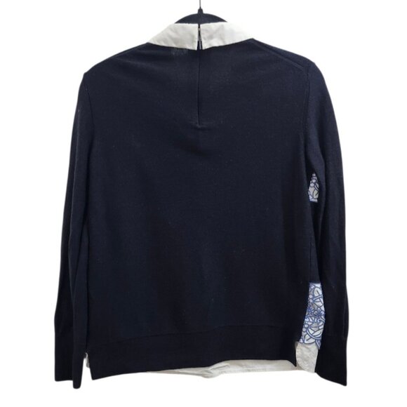 Tory Burch  Navy Blue Wool Contrast Paneled Collared Sweater L - Picture 6 of 12